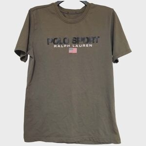 Ralph Lauren Sport Army Green American Flag Graphic Tee Medium 100% Cotton